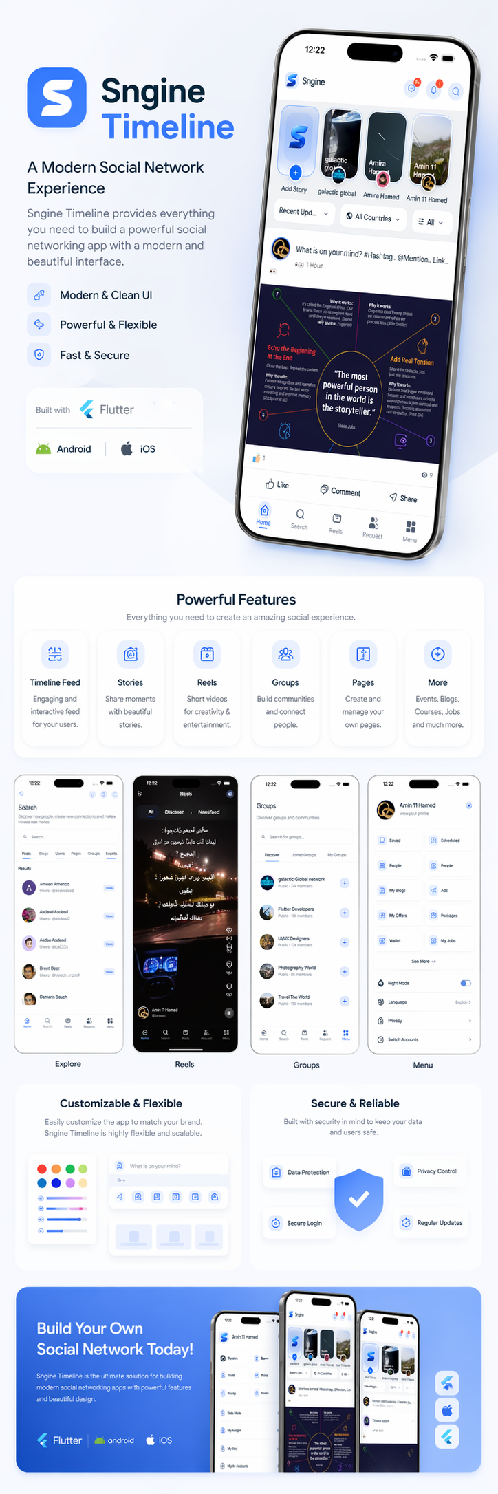 Sngine Timeline Flutter App Full Preview